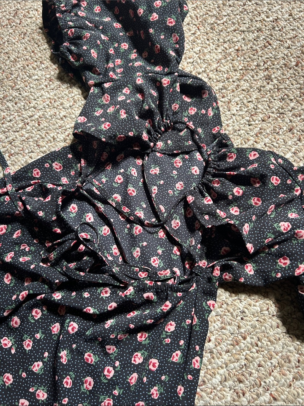 Cider Black Mini Dress with Pink Floral Print - Picture 8 of 10